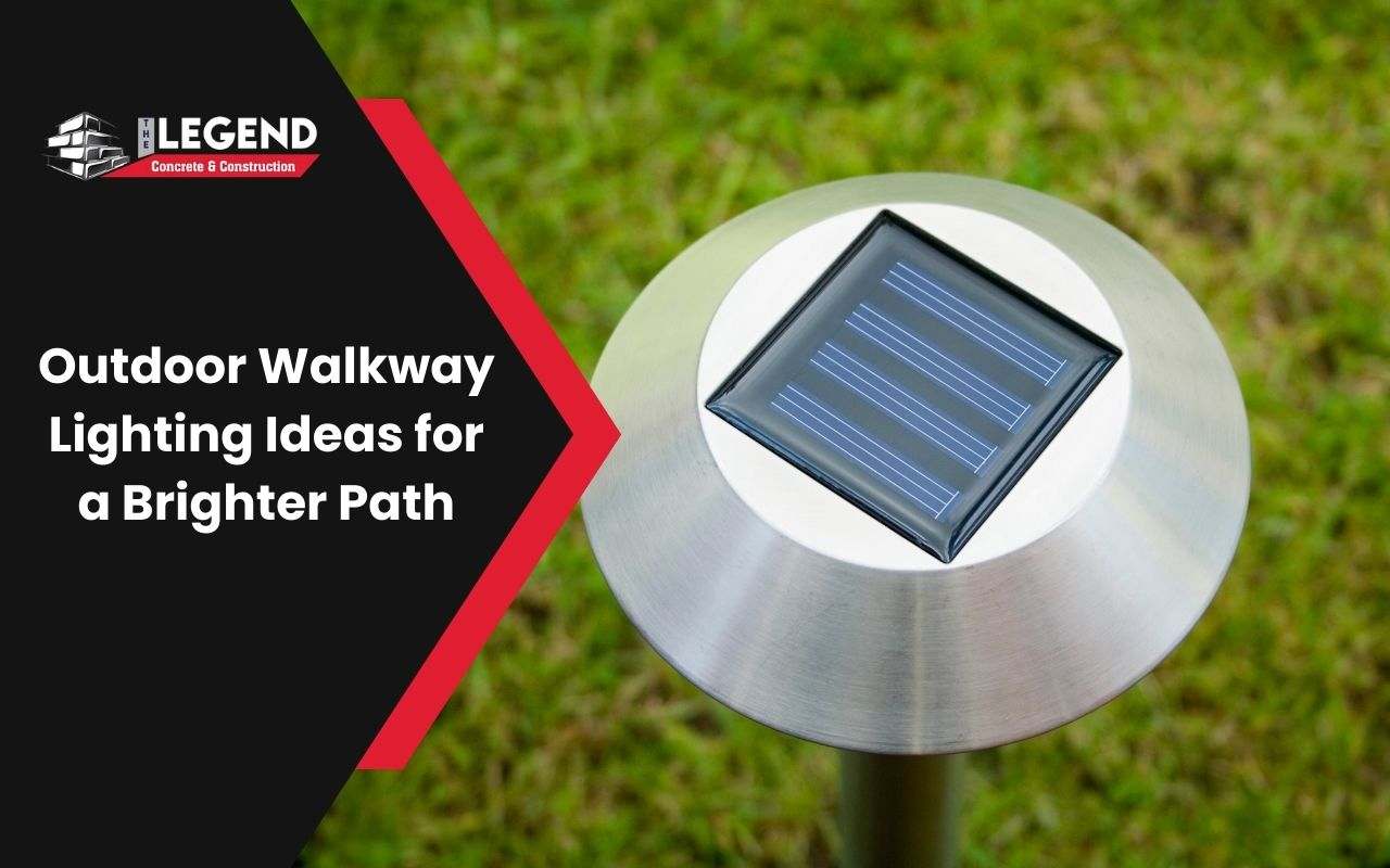A walkway illuminated by solar-powered path lights at night.