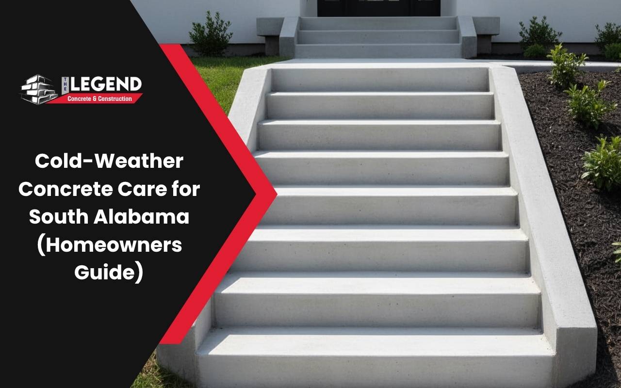 Contractors performing early-morning pours for winter concrete care Alabama