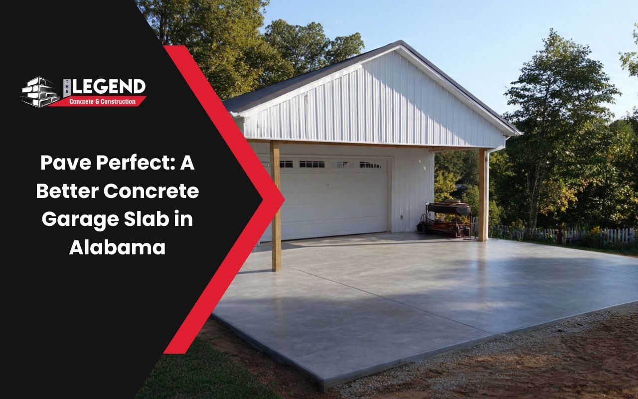 Finished Concrete Garage Slab in Alabama with a smooth surface and clean edges