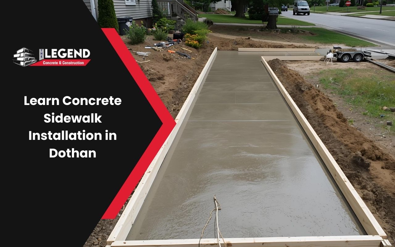 Concrete Sidewalk Installation in Dothan with forms set after grading for a straight, stable pour.