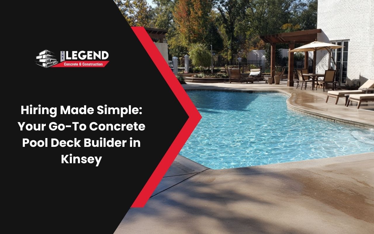 Concrete pool deck contractor in Kinsey installing a clean, slip-resistant poolside finish