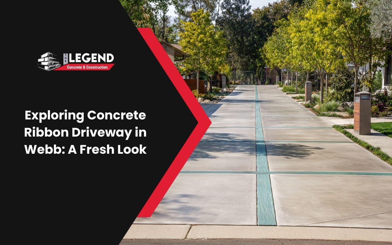 Concrete ribbon driveway in Webb with a clean two-track layout and green center strip