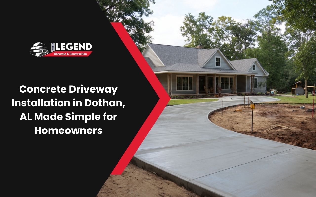 concrete driveway installation in Dothan, AL at a residential home entrance
