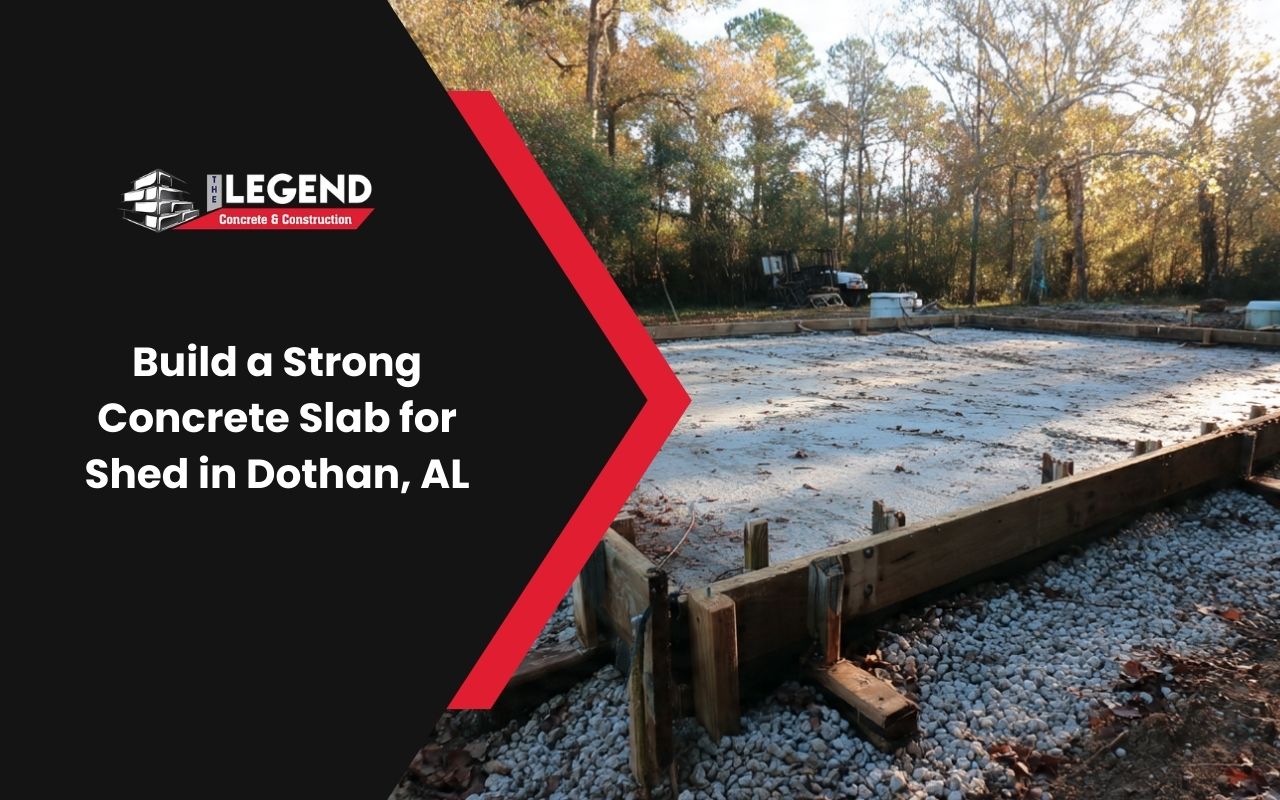 Base preparation for a concrete slab for shed in Dothan, AL with gravel and forms
