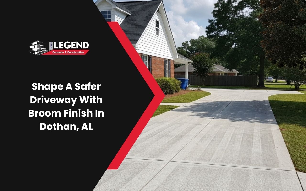 broom finish driveway in Dothan, AL in front of a residential home