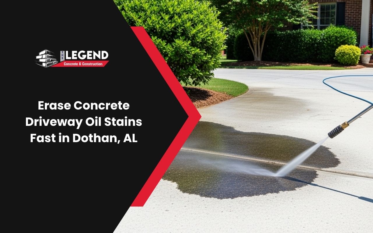 Concrete driveway oil stain removal in Dothan AL for a cleaner home entrance