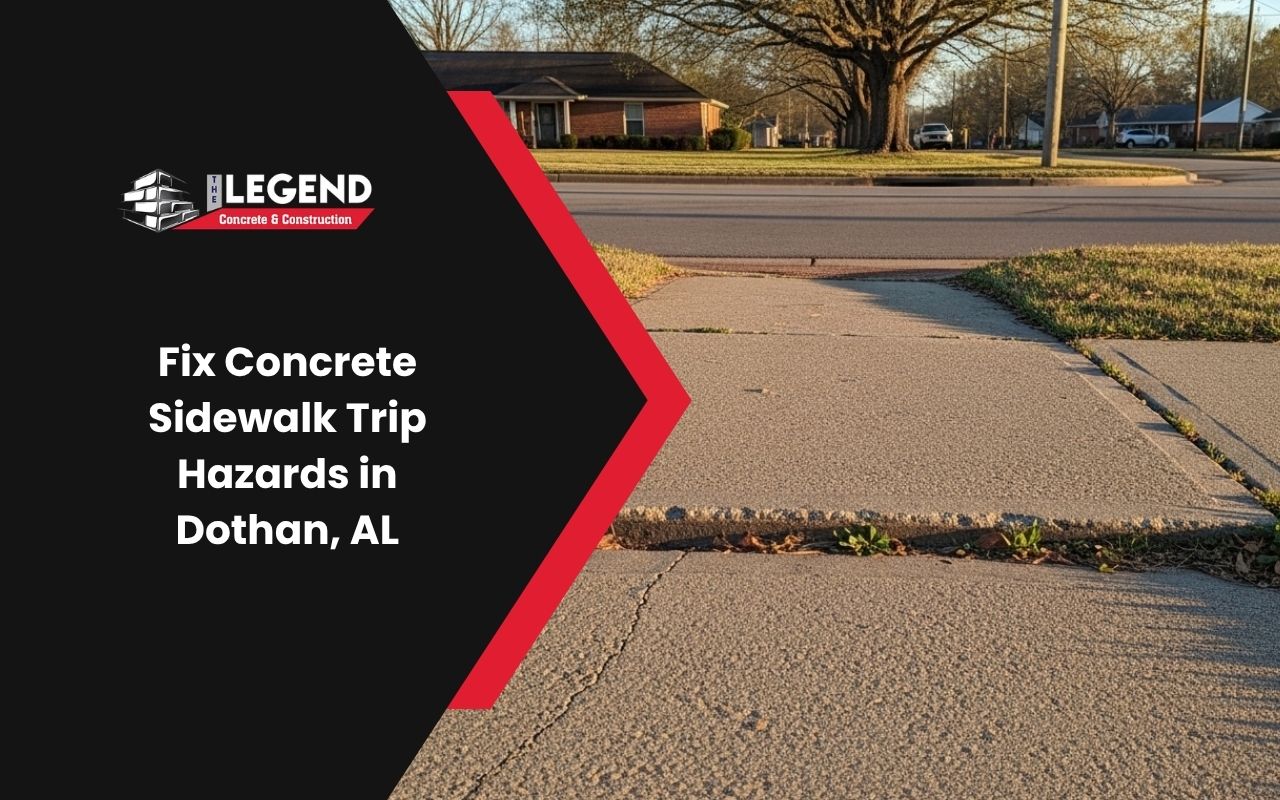 Concrete sidewalk trip hazard repair in Dothan AL for uneven walkway