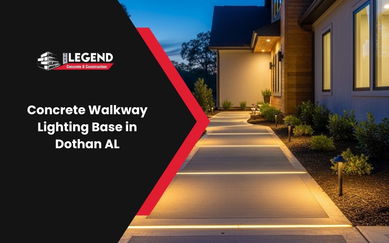 concrete walkway lighting base in Dothan AL along a finished home path