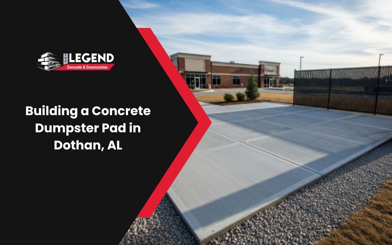 oncrete dumpster pad in Dothan, AL being prepared for commercial use