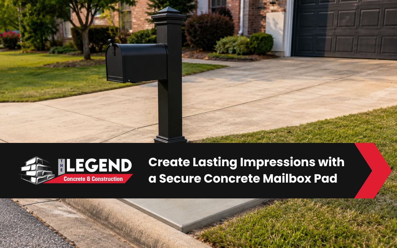 Concrete mailbox pad in Dothan AL with a stable post base