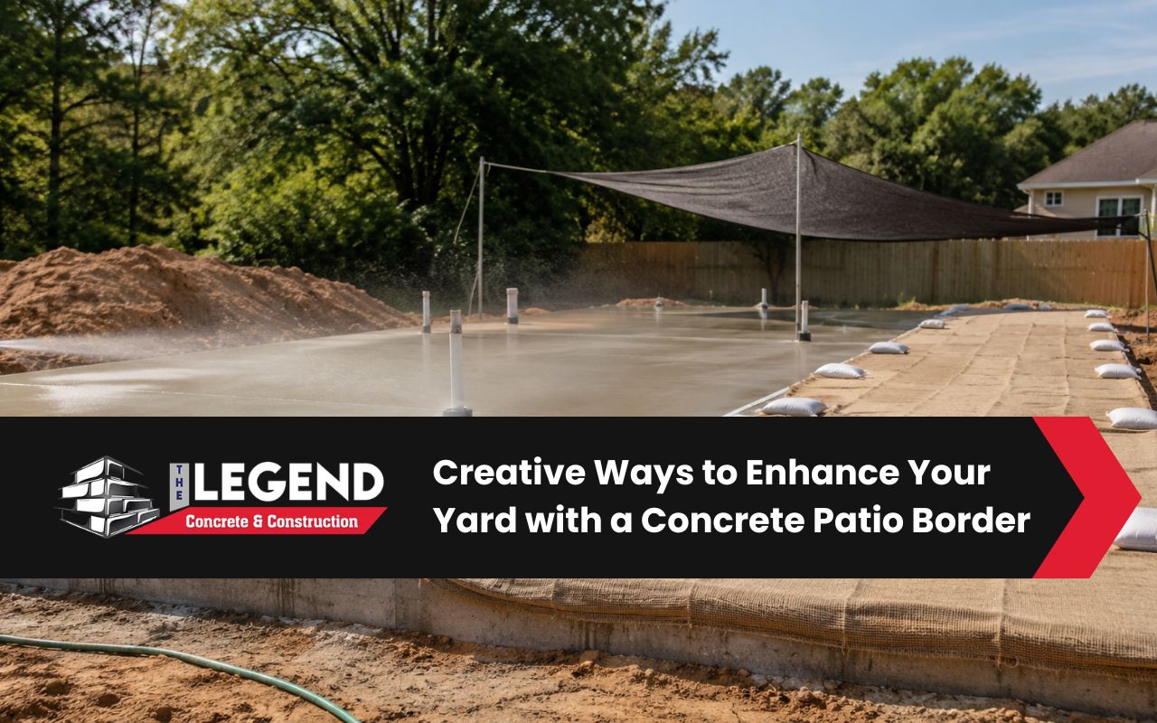 Concrete patio border framing a backyard patio in Dothan