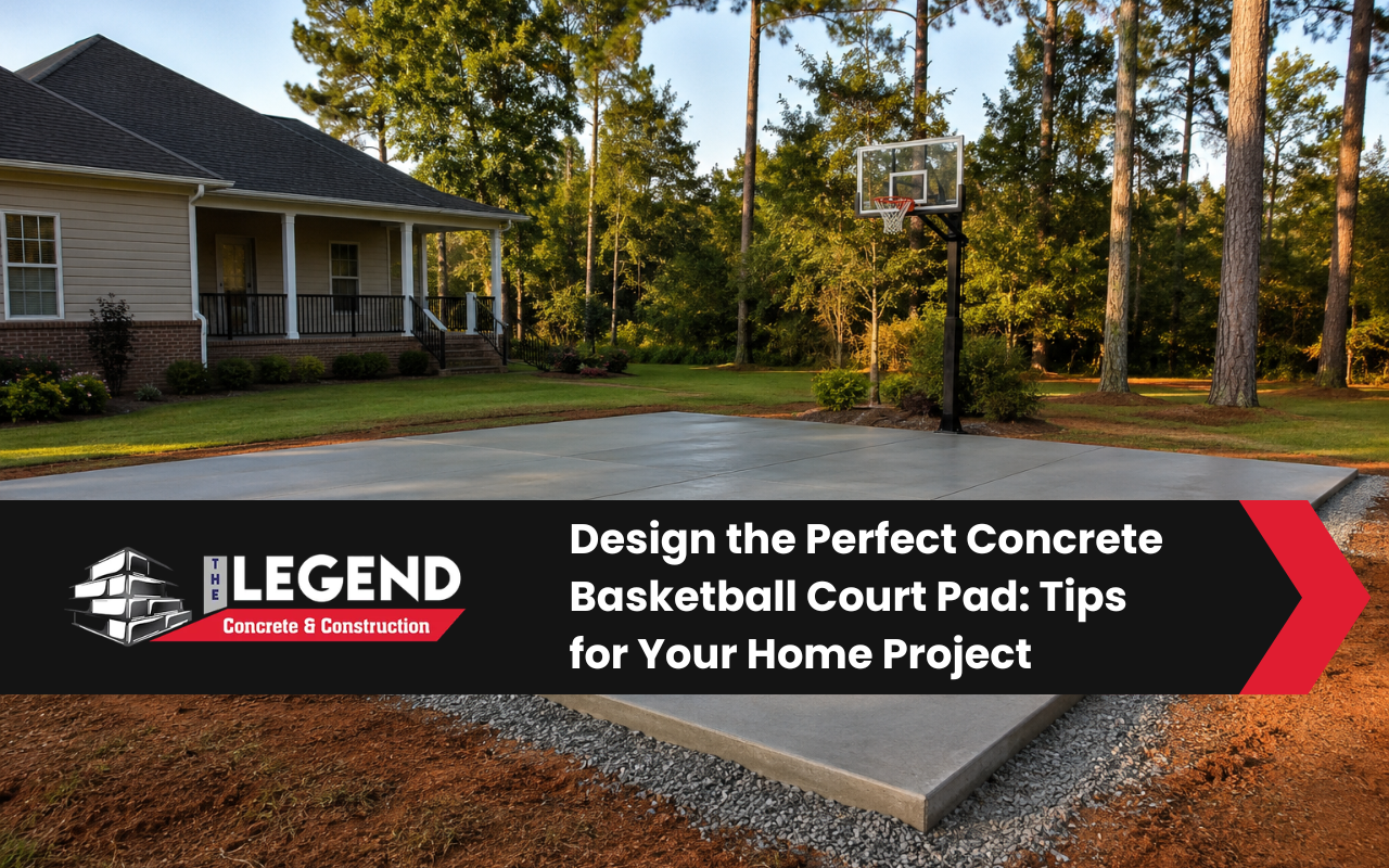 Concrete basketball court pad prepared for a home in Dothan