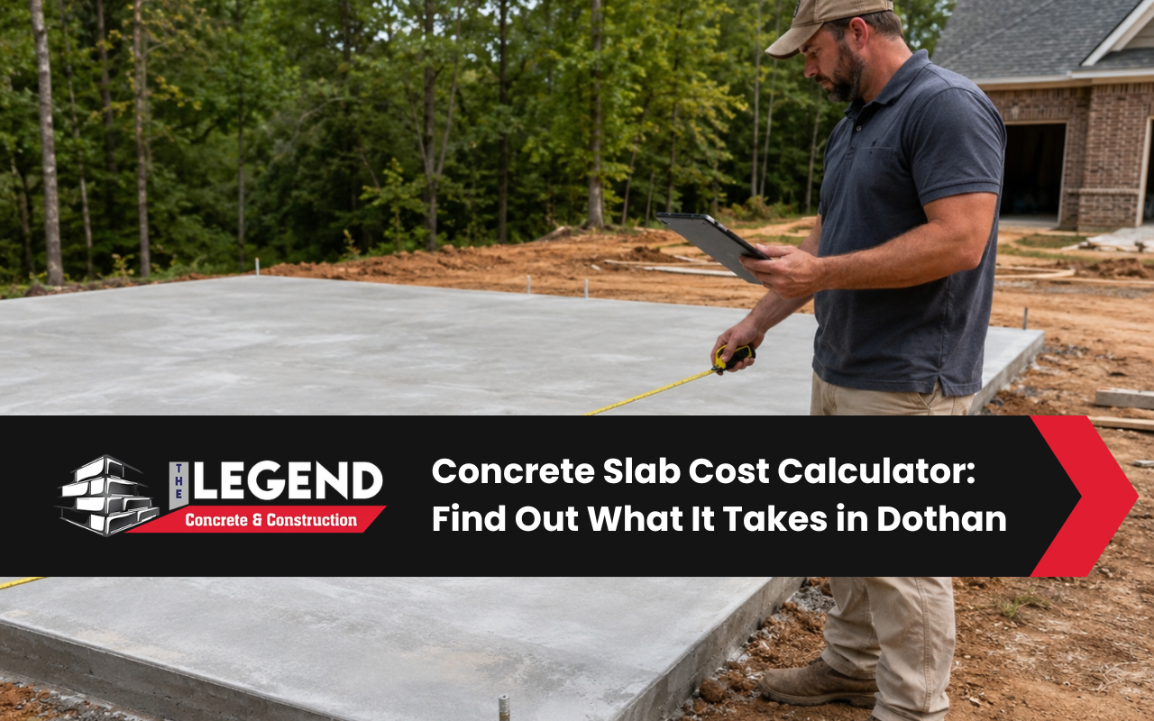 Contractor reviewing measurements for a concrete slab estimate in Dothan, AL