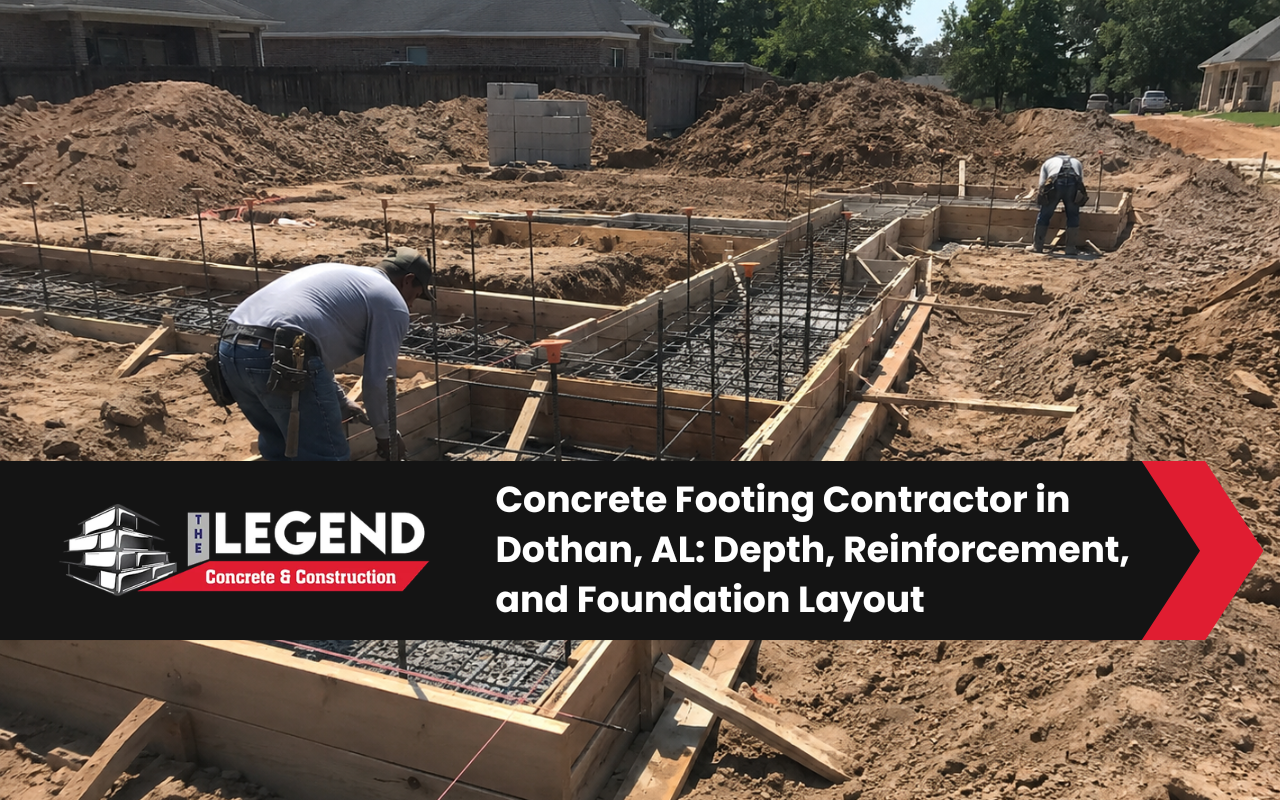 Contractor preparing reinforced concrete footings for a construction project in Dothan, AL